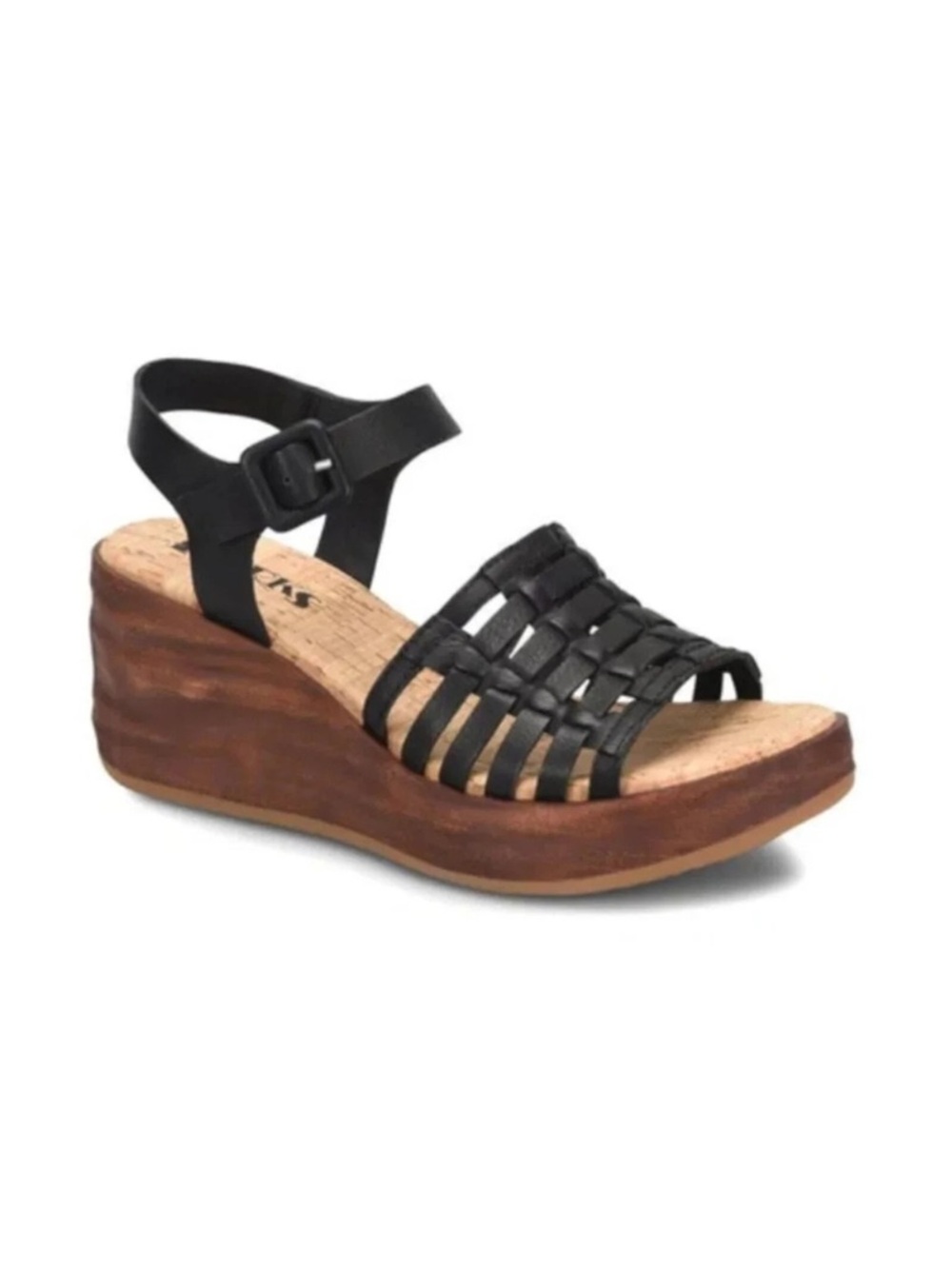 Kork-Ease NWT Marley Black Woven Leather Ankle-Strap Wedge Size 9